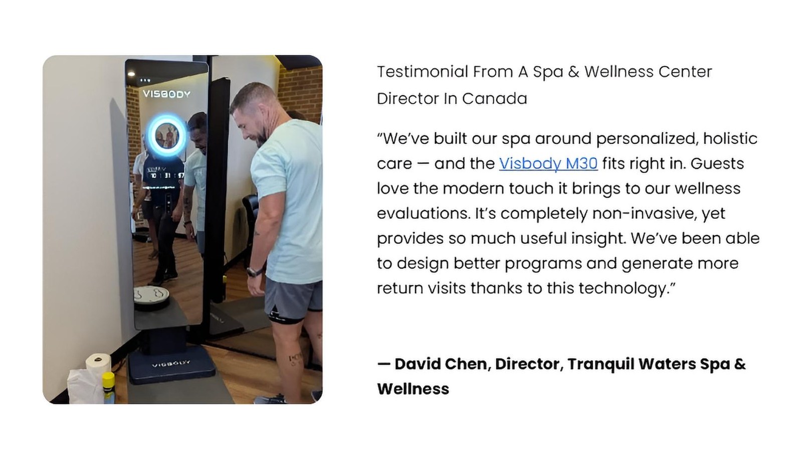 Testimonial from a spa and wellness center director in Canada - David Chen